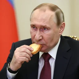 photorealistic image of putin eating butin