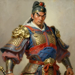 attractive male with armor and clothes, guan yu, character design, colorful paint, sweat, painting by gaston bussiere, craig mullins, j. c. leyendecker