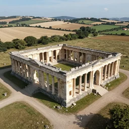 a drone photo of a Roman Villa in Roman England 350 AD