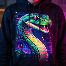 detailed snake head in hoodie, vaporwave, synthwave, neon, vector graphics, cinematic, volumetric lighting, f 8 aperture, cinematic eastman 5 3 8 4 film, photorealistic