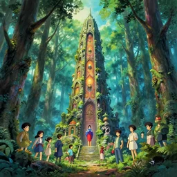 spiritual forest monument, digital art, concept art, magic fantasy, scenic, vibrant colors, high contrast, highly detailed, trending on artstation, 8k, andreas rocha, sylvain sarrailh, darek zabrocki, bastien grivet, finnian macmanus, dylan cole, liang mark, albert bierstadt, sung choi, peter mohrbacher, greg rutkowski, thomas kinkade, dan mumford, studio ghibli