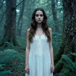 katie holmes as a nymph in forest, cool color palette, refreshing, soft lighting, by hayao myazaki, by wlop