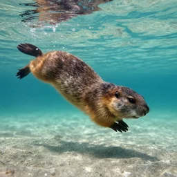 a groundhog diving under water
