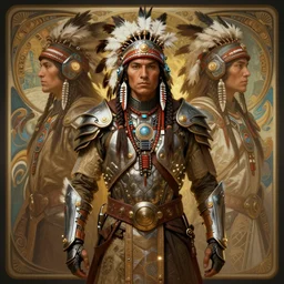 Symmetry!! portrait of a native american warrior, sci-fi armour, tech wear, glowing lights!! sci-fi, intricate, elegant, highly detailed, digital painting, artstation, concept art, smooth, sharp focus, illustration, art by artgerm and greg rutkowski and alphonse mucha