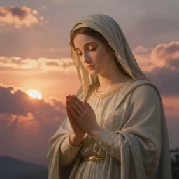 faint portrait of virgin mary blending into sunset clouds