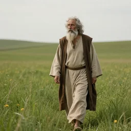 old prophet wandering about a meadow