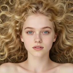 high angle editorial photo of girl lying on battlefield, blonde, curly hair, clean big eyes, symmetrical beautiful face, clean skin, bones on ground, skull jewelry, native costume and accessories,, fashion editorial photography, hyperrealistic, from vogue magazine, ultra realistic, artgerm, reflections, gold, teal, orange