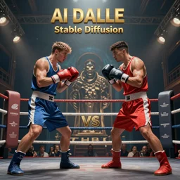 concept art of the AI Dalle vs StableDiffusion in a boxing match, unreal engine 5, fantasy, high detail, award winning