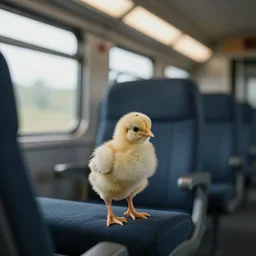 a small chick is seated inside the DB train waiting for time to pass, professional photography editorial image, trending on Artstation cinematic shot