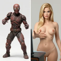 high quality, before and after, highly detailed, graphic novel, clayface is morphing [ a blond female model in the tv ]
