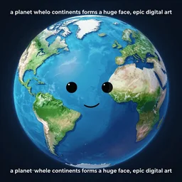 “a planet whose continents forms a huge face, epic digital art”