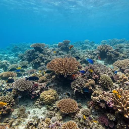 a pristine, untouched coral reef, many species of fish, vibrant colors, caustics, sun shining into water, 8 k, trending on artstation, illustrated by wlop, cinematic lighting