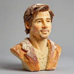 a bust of brad pitt made of bread