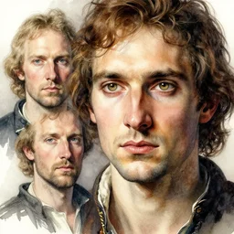 eternal farewell of the intelligent and handsome man Edgar Maxence and Caravaggio and Michael Whelan and Caravaggio artistic, watercolor, intricate drawing, light brazen, realistic fantasy, extremely detailed and beautiful aesthetic face, establishing shot, 8k resolution, dramatic lighting man