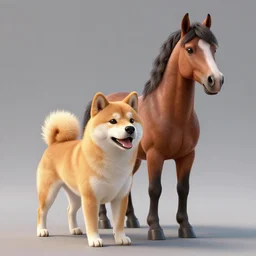 a highly detailed image of a half shiba inu half horse animal, unreal engine, octane render, cinema 4 d - n 9