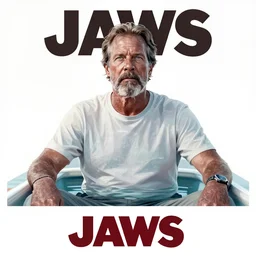 Jaws poster artwork by Michael Whelan Rendering of Roy Scheider sitting in a row boat, full of details by thomas kinkade, Matte painting, trending on artstation