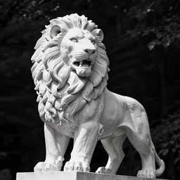 angry lion beautiful brutalism style white statue shot in the dark black and white hard light photo