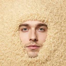 a pile of rice with reece withersonn face