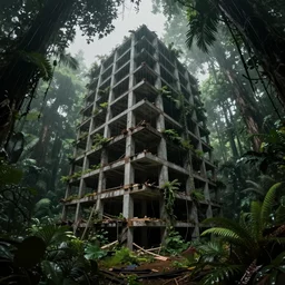 unfinished building by john howe, fisheye synthwave darkacademia rainforest, archdaily, wallpaper, highly detailed, trending on artstation.