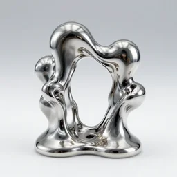 abstract impossible chrome gloopy nurb drippy goo sculpture fine art silver jewelry product photo