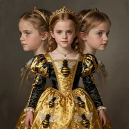 emma watson symmetrical portrait as 1 0 yo renaissance princess, golden and black dress, bee stripes, intricate, elegant, highly detailed, digital painting, artstation, concept art, sharp focus, illustration, art by aleksi briclot, rutkowski