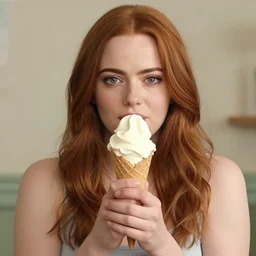 an ice cream cone but emma stone, epic composition, 2 0 0 mm focal length, donato giancola, tim hildebrandt, wayne barlow, bruce pennington, larry elmore