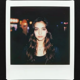a polaroid portrait of a beautiful grunge scene girl, bokeh, lit from behind, heavy film grain, color bleed
