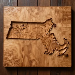a map of massachusetts carved into a plank of wood, highly detailed, 4 k