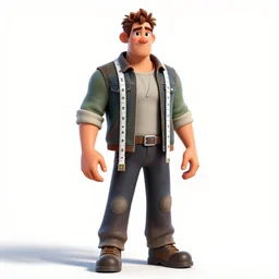 rugged tailor with measuring tape, stylized pixar-style 3d render, full body, standing, isolated on a pure white background, centered, whole figure in frame, sharp focus, studio lighting
