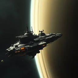 ancient starship in orbit of saturn, steampunk, steam, dark gothic, photorealistic, unreal engine