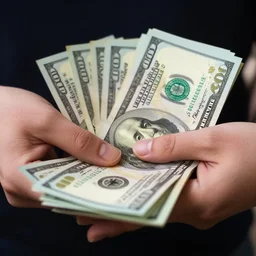 a close up shot of a human hand holding an unusually night amount of money in their hands, professsional photography