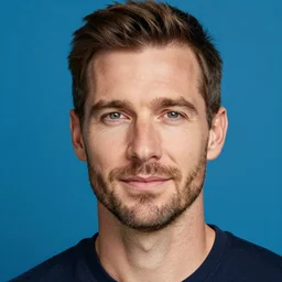 professional photograph portrait photo of a swiss man, beautiful colorful photo, ultra realistic, incredible details, 4 k uhd quality, blue background