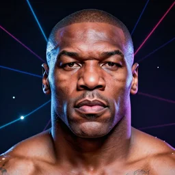 hyper - realistic portrait of mike tyson destructured and psychedelic with small neons and lasers by aiboi meta