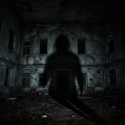 eerie shadow hidden in plain sight, abandoned hospital, creepy, scary