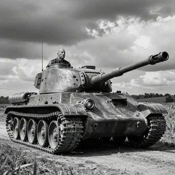 black and white historical photo of dwayne johnson in a german tank