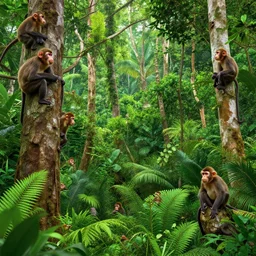 dense jungle with monkeys