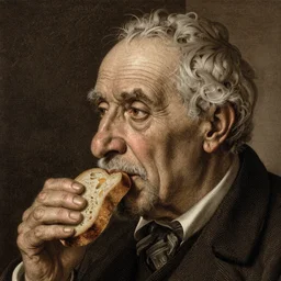 profile portrait of the head of an old man eating bread. copper engraving by albrecht durer, august sander