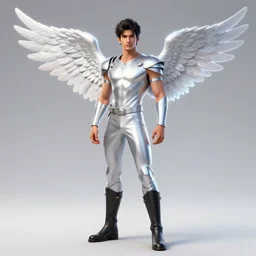 Avan Jogia as a angel prince. Glowing aura, silver wings, leather boots. Character design by charlie bowater, ross tran, artgerm, and makoto shinkai, detailed, inked, western comic book art, 2021 award winning painting