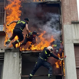 people falling from a building on fire, ultra realistic, scare