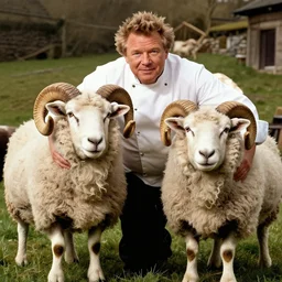 chef gordon!! ramsay!! as a ram sheep with horns and wool