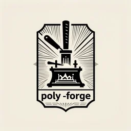 high quality logo of a blacksmith forge, for a company called poly - forge, symmetrical, award winning, rectangular!!!!!!, art deco!!!!!!