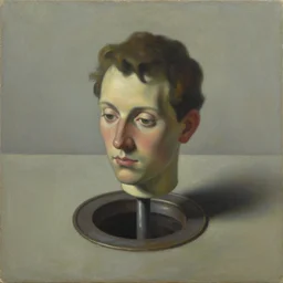 photorealistic painting : figure head coming out of drain head, liminal space, oil on canvas, edward hopper vibe, oskar schlemmer gegenlicht, 2 0 0 5, painting by andrea eitel