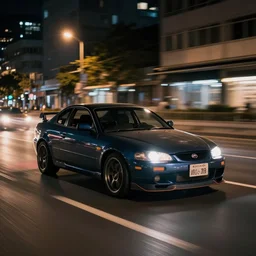 Synthwave rx8 driving through city nighttime