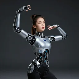 a beautiful dancer girl, lovely, half machine