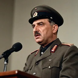 60s movie still of Josip Broz Tito with his general's cap delivering a speech at the UN, by Irving Penn , kodakchrome, heavy grainy picture, very detailed, high quality, 4k, HD criterion, precise texture