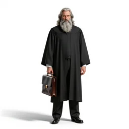wise lawyer with briefcase, high detail digital art, full body, standing, isolated on a pure white background, centered, whole figure in frame, sharp focus, studio lighting