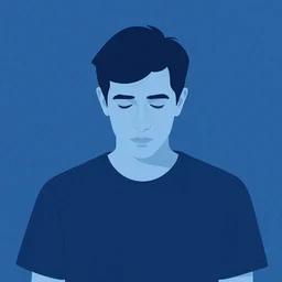 matte portrait of a depressed man, by jack gaughan, minimalist illustration, blue color scheme