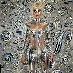 sexy young deanna troi ( star trek ) wearing very tight translucent metallic mirror chrome latex crazy outfit met gala photoshoot