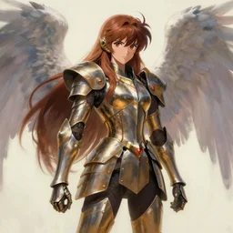 greg manchess painting of anime woman in armor, long wings, soft lighting, trending on artstation, by huang guangjian and gil elvgren and krenzcushart