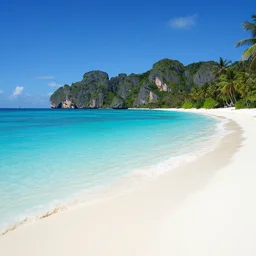 bahamas, koh phiphi costa rica, crystal clear blue water, white sandy beach, 8 k wallpaper, stunning photography, beautiful lighting, dslr